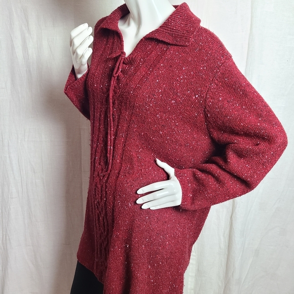 Penningtons Women's Plus Size Red Speckles Cableknit Long Sleeves Sweater - Picture 3 of 15